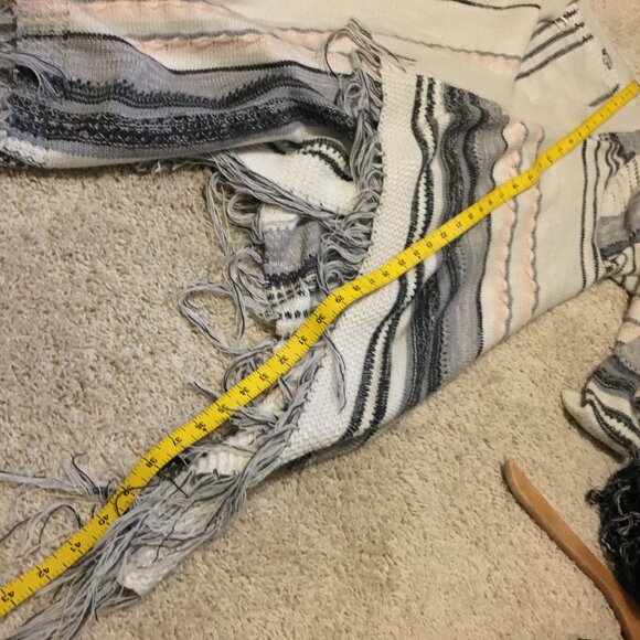 Neutral Cream, Grey, Black and Pink Arizonian Bohemian Tasseled Shawl - Picture 12 of 13